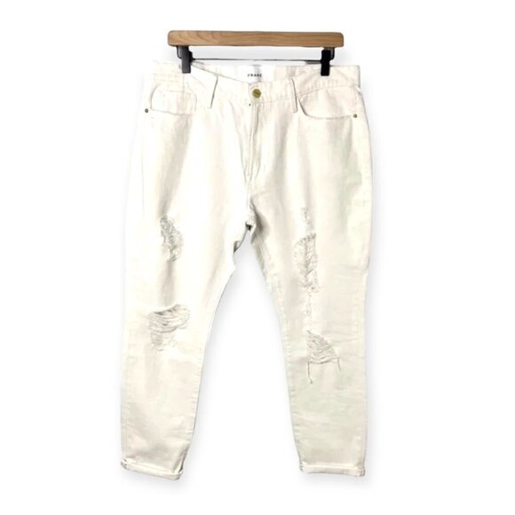 Frame Le Garçon Distressed Ankle Mid Rise Straight Fit Jeans White Size 30 - Picture 4 of 7